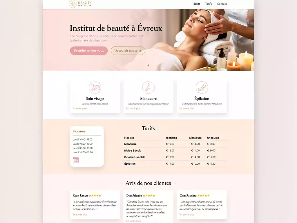Exemple de site pour un espace bien-être — soins, tarifs, horaires, réservation