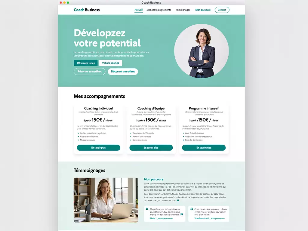 Exemple de site one-page pour un travailleur indépendant — prestations, tarifs, réservation